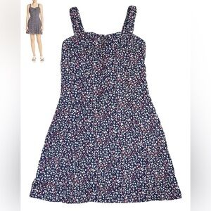 Aqua Ditsy Floral Print Sleeveless Mini Length Dress